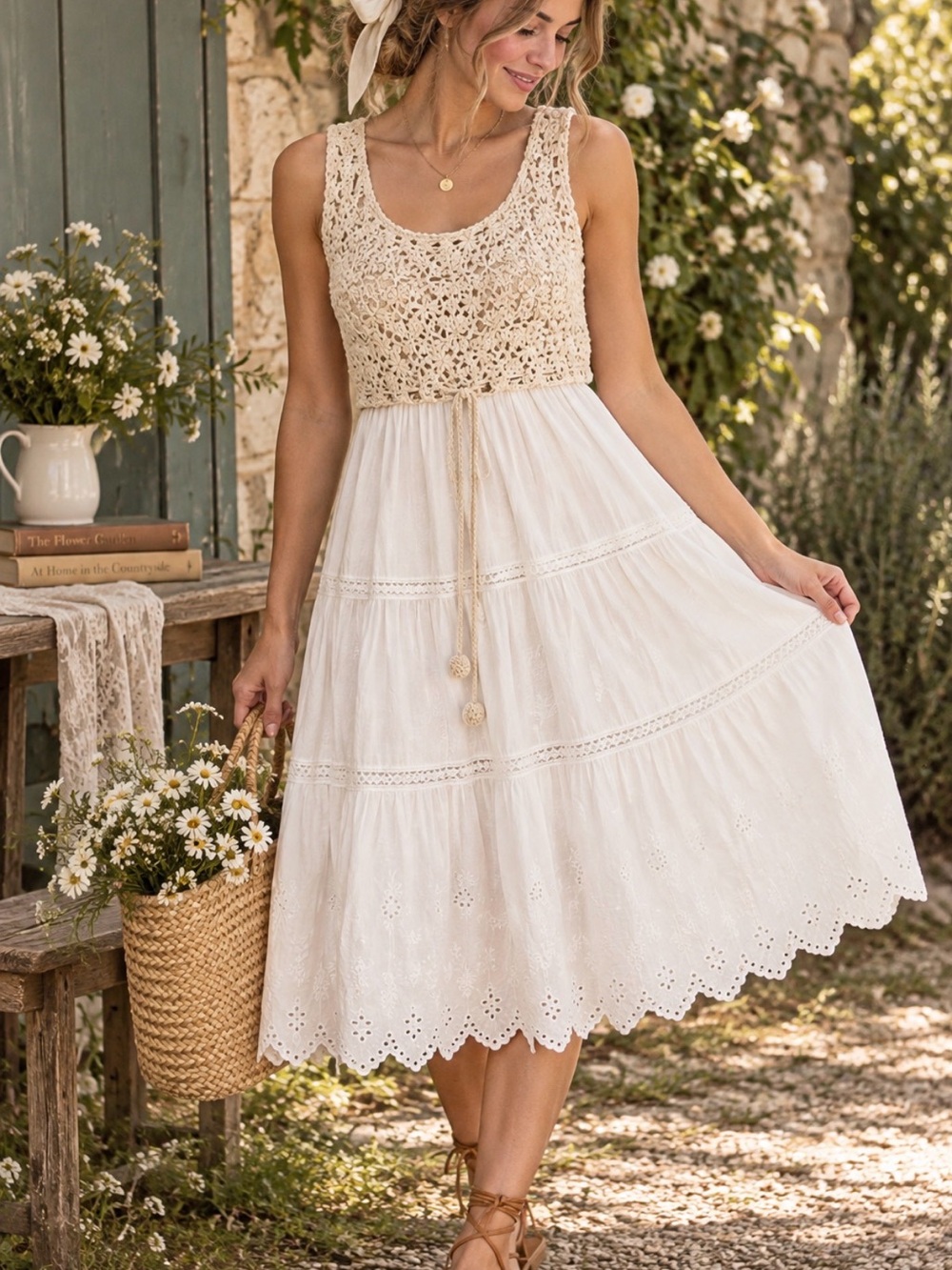 Anthropologie Brittney Crochet Top Eyelet Cotton Dress Boho Cottagecore